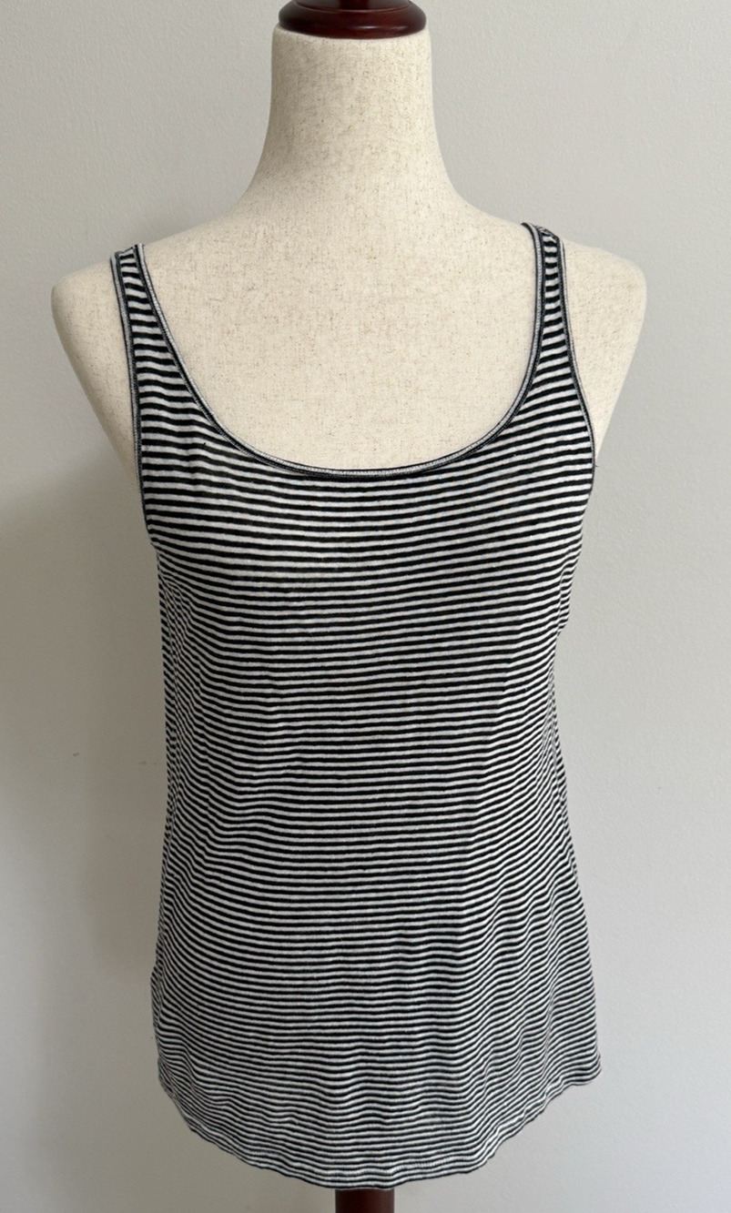 EILEEN FISHER Tank Top S Organic Cotton Ribbed Jersey Striped Cami Gray White